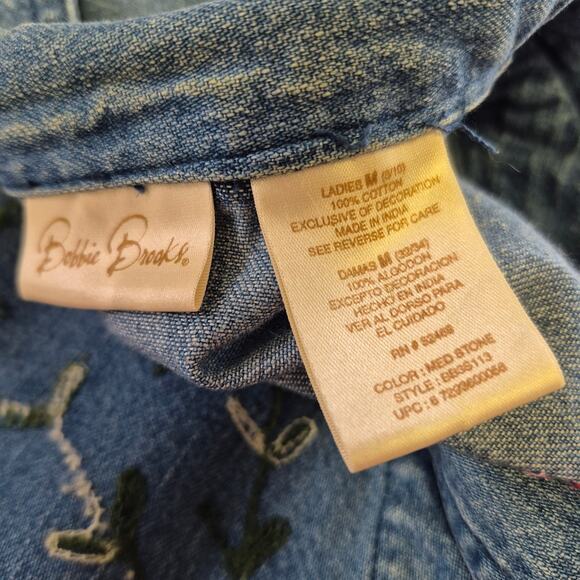 Bobbie Brooks Blue Denim Floral Embroidered Vintage Jacket Shirt Shacket Medium - Picture 3 of 3